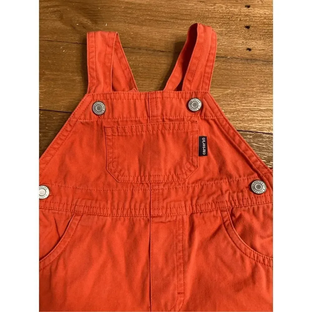 Carters 9-12 months vintage orange truck overalls pants blue hands tag label